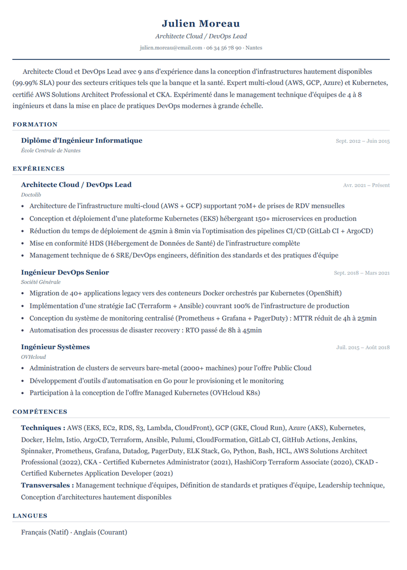 Modèle CV Classique